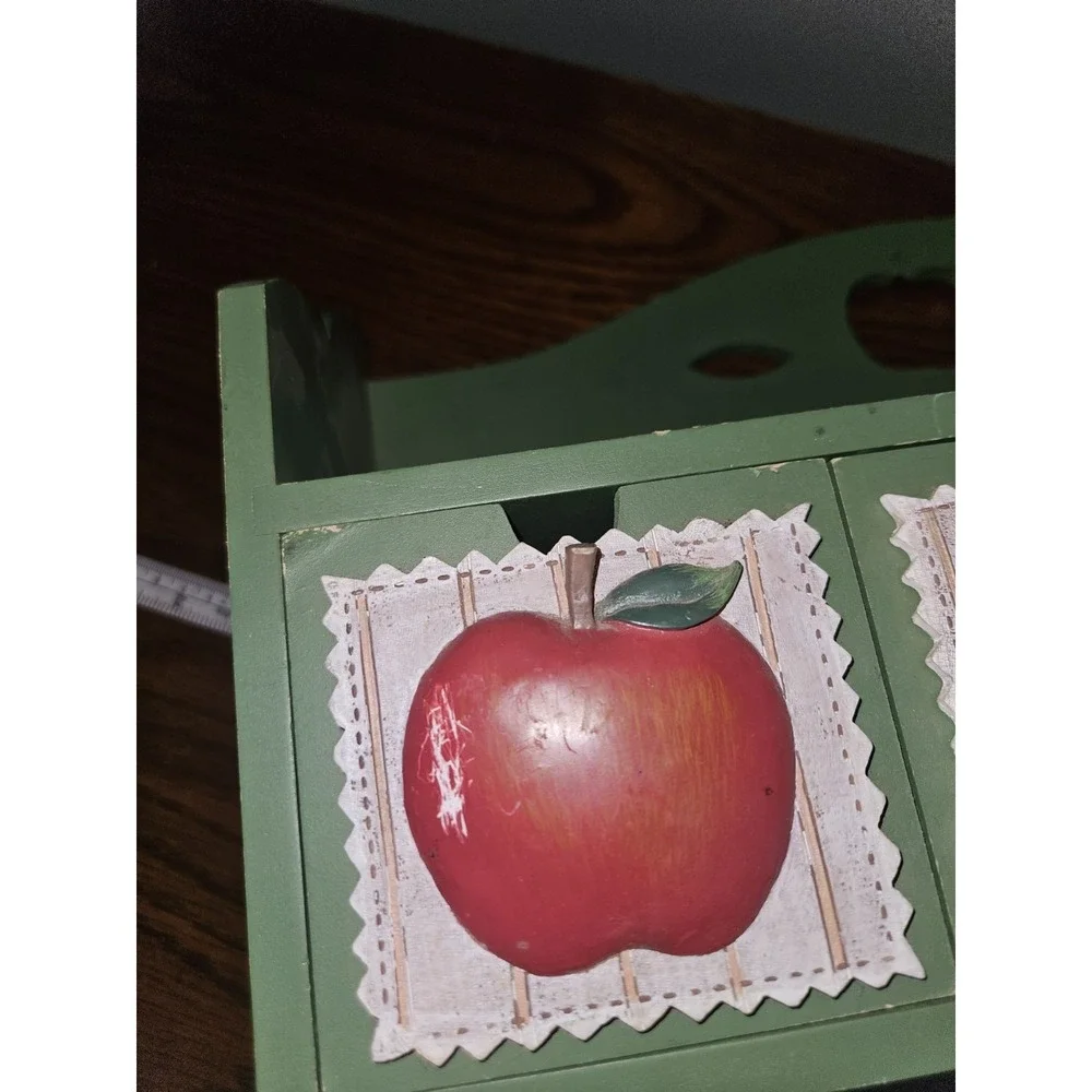Vintage Wood Wall Shelf Apple Decor Country Kitchen Organizer Drawer